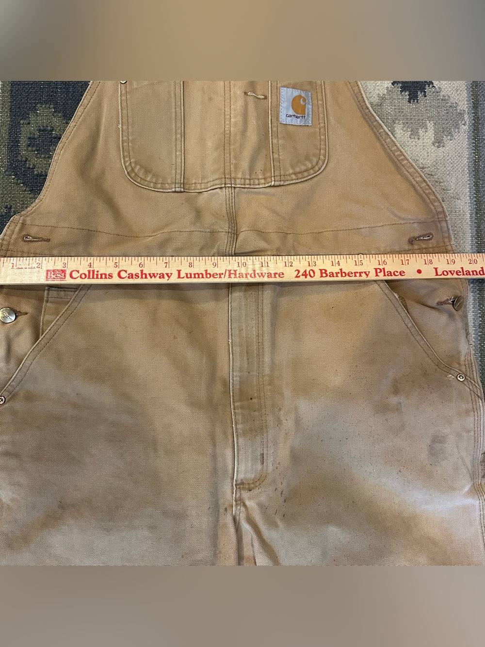 VTG Carhartt R01 Bib Overalls Mens 38 Brown Duck Canvas Double Knee Work - Picture 12 of 16